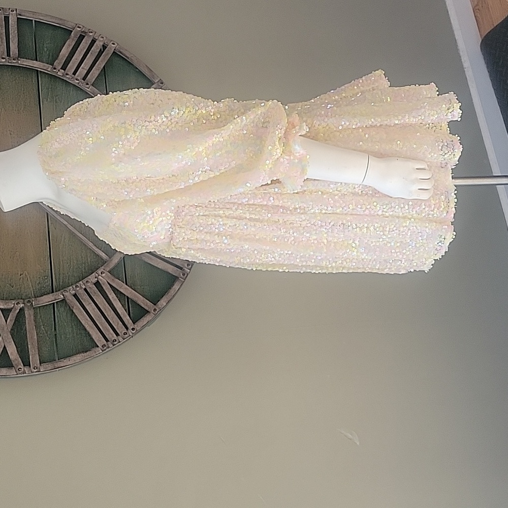 Selkie The Rainbow Sparkling Sequin Puff Sleeve Dress - Picture 4 of 16